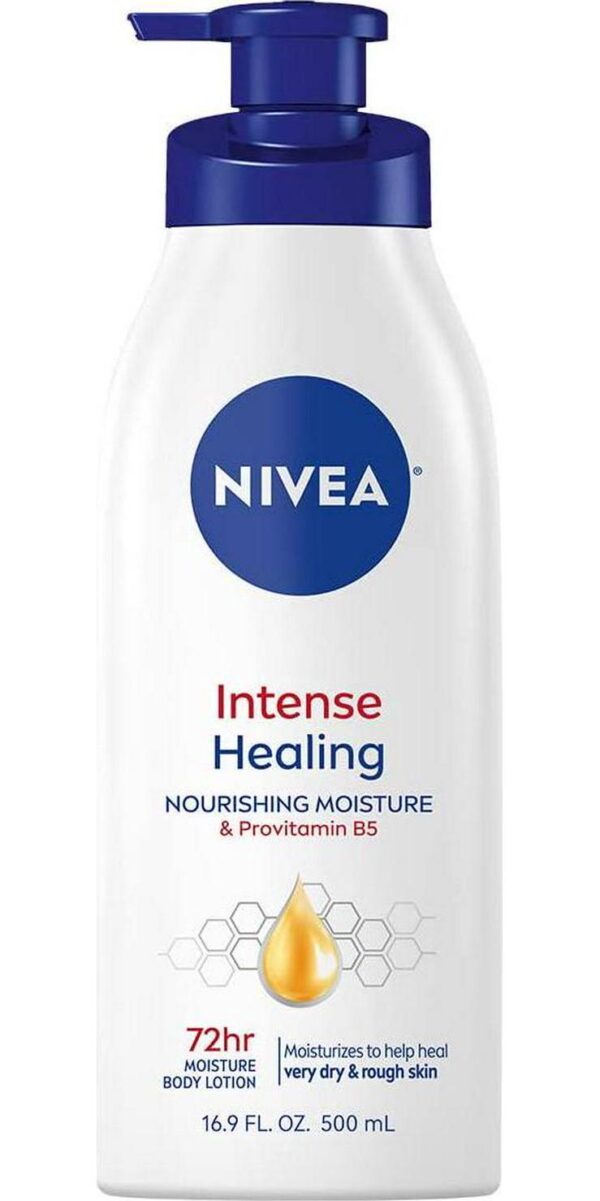 NIVEA Intense Healing Body Lotion for Dry Skin, 72-Hour Moisturizing Lotion with Deep Nourishing Serum and Provitamin B5, 16.9 Fl Oz Pump Bottle