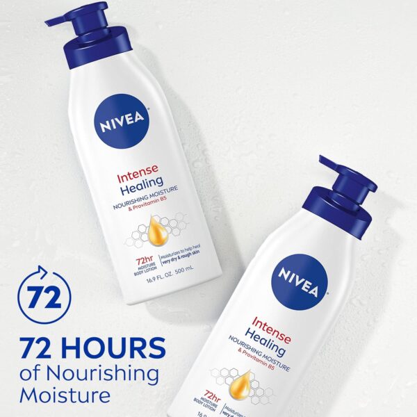 NIVEA Intense Healing Body Lotion for Dry Skin, 72-Hour Moisturizing Lotion with Deep Nourishing Serum and Provitamin B5, 16.9 Fl Oz Pump Bottle - Image 4