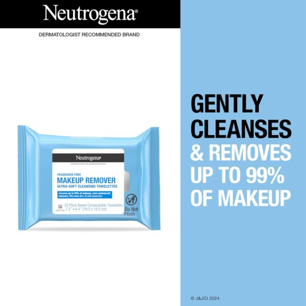 Neutrogena Fragrance-Free Makeup Remover Wipes, Daily Facial Cleanser Towelettes, Gently Removes Oil and Makeup, Alcohol-Free Makeup Wipes, 25 ct - Image 2