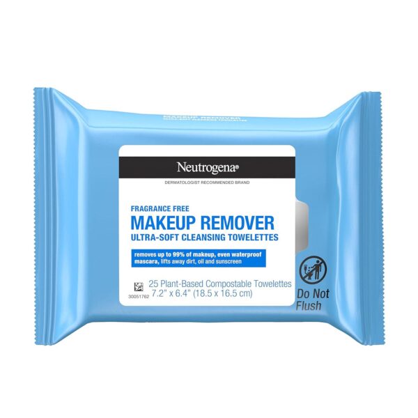 Neutrogena Fragrance-Free Makeup Remover Wipes, Daily Facial Cleanser Towelettes, Gently Removes Oil and Makeup, Alcohol-Free Makeup Wipes, 25 ct
