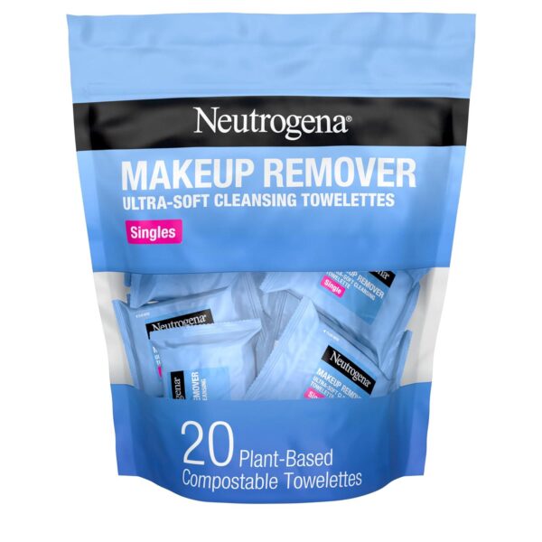 Neutrogena Makeup Remover Wipes, Individually Wrapped Daily Face Wipes for Waterproof Makeup, Travel and On-the-Go Singles, 20 Count