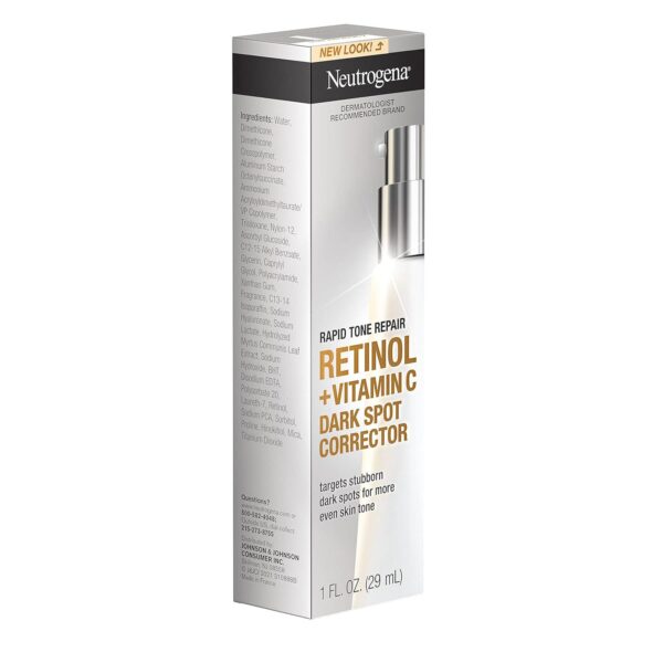 Neutrogena Rapid Tone Repair Retinol + Vitamin C Dark Spot Corrector Face Serum, Daily Anti-Wrinkle Dark Spot Corrector to Brighten and Even Tone, Mineral-Oil and Dye-Free, White, 1 oz - Image 10