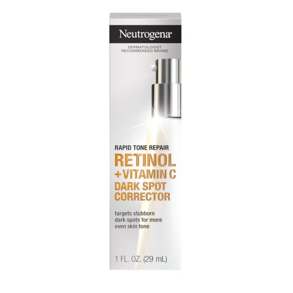 Neutrogena Rapid Tone Repair Retinol + Vitamin C Dark Spot Corrector Face Serum, Daily Anti-Wrinkle Dark Spot Corrector to Brighten and Even Tone, Mineral-Oil and Dye-Free, White, 1 oz