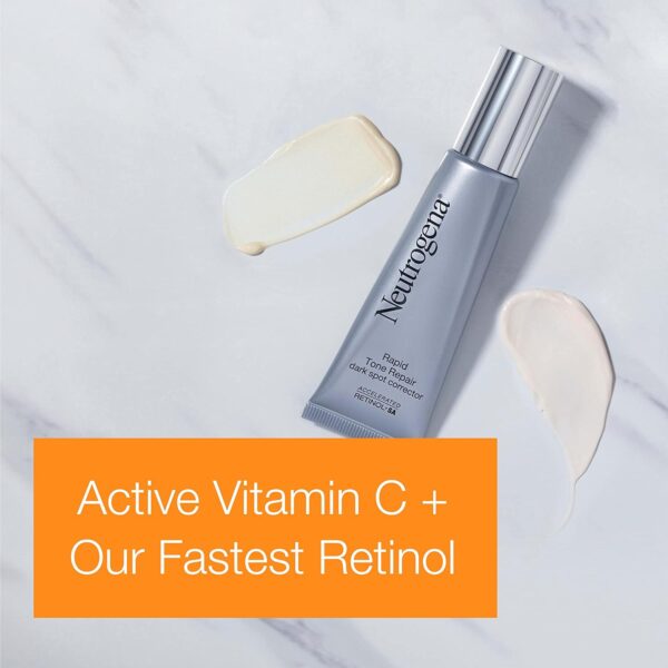 Neutrogena Rapid Tone Repair Retinol + Vitamin C Dark Spot Corrector Face Serum, Daily Anti-Wrinkle Dark Spot Corrector to Brighten and Even Tone, Mineral-Oil and Dye-Free, White, 1 oz - Image 3