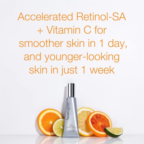 Neutrogena Rapid Tone Repair Retinol + Vitamin C Dark Spot Corrector Face Serum, Daily Anti-Wrinkle Dark Spot Corrector to Brighten and Even Tone, Mineral-Oil and Dye-Free, White, 1 oz - Image 2