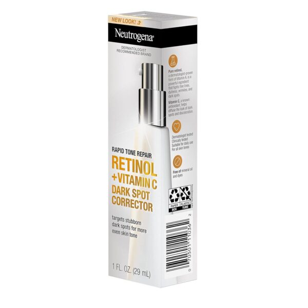 Neutrogena Rapid Tone Repair Retinol + Vitamin C Dark Spot Corrector Face Serum, Daily Anti-Wrinkle Dark Spot Corrector to Brighten and Even Tone, Mineral-Oil and Dye-Free, White, 1 oz - Image 8