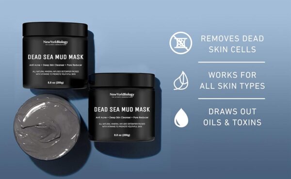 New York Biology Dead Sea Mud Mask for Face and Body - Spa Quality Pore Reducer for Acne, Blackheads and Oily Skin, Natural Skincare for Women, Men - Tightens Skin for A Healthier Complexion - 8.8 oz - Image 4