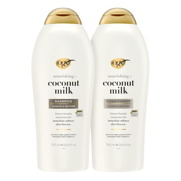 OGX Nourishing + Coconut Milk Shampoo and Conditioner, Set, 25.4 Fl Oz (Pack of 2)