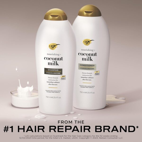 OGX Nourishing + Coconut Milk Shampoo and Conditioner, Set, 25.4 Fl Oz (Pack of 2) - Image 2