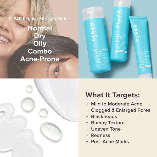 Paula's Choice CLEAR 3-Piece Acne Kit, Includes Daily Cleanser, 2% Salicylic Acid Exfoliant and Benzoyl Peroxide Treatment, Prevents and Treats Mild to Severe Acne and Breakouts, Fragrance-Free, Set of 3 - Image 5