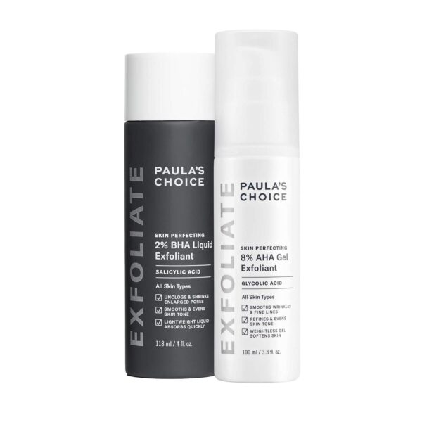 Paula's Choice SKIN PERFECTING 8% AHA Gel Exfoliant and 2% BHA Liquid Duo - Facial Exfoliants for Blackheads, Enlarged Pores, Wrinkles, and Fine Lines w/Glycolic and Salicylic Acid