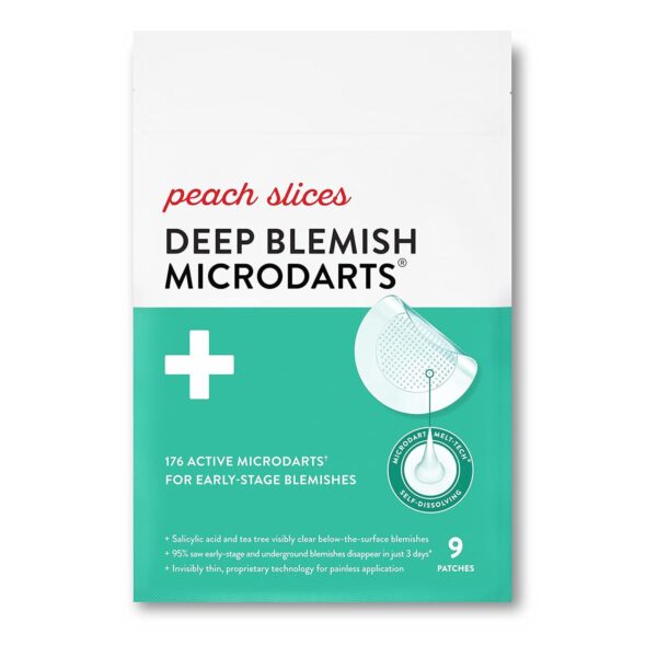 Peach Slices | Deep Blemish Microdarts | Acne Patch | Early Stage and Deep Pimples | Fast-Acting | Salicylic Acid | Tea Tree Oil | Niacinamide | Cica | Hyaluronic Acid | Spot Treatment | 9 Patches