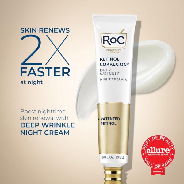 RoC Retinol Correxion Deep Wrinkle Anti-Aging Night Cream, Daily Face Moisturizer with Shea Butter, Glycolic Acid and Squalane, Stocking Stuffers for Men and Women, 1 Ounces (Packaging May Vary) - Image 2