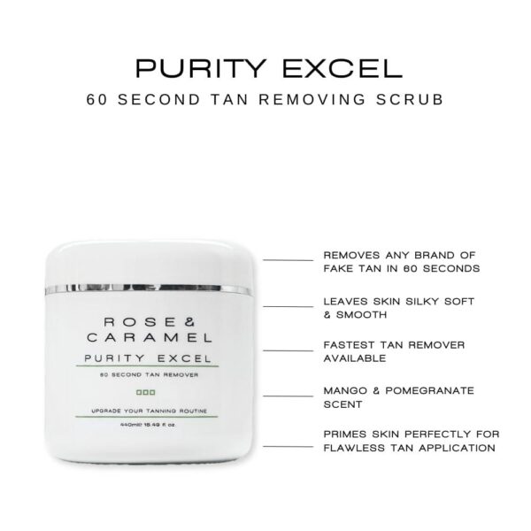 Rose and Caramel Purity Excel 60 Second Miracle Express Self Tan Remover Exfoliating Tan Eraser 440g fake tan remover, body scrub express tan eraser - Image 2