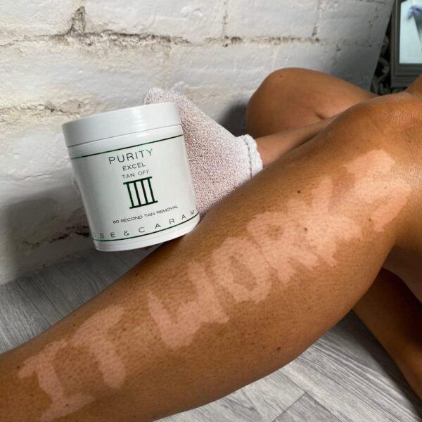 Rose and Caramel Purity Excel 60 Second Miracle Express Self Tan Remover Exfoliating Tan Eraser 440g fake tan remover, body scrub express tan eraser - Image 7
