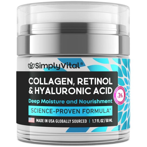 SimplyVital Collagen, Retinol and Hyaluronic Acid Cream - Anti-Aging Face Moisturizer for Face, Neck and Décolleté - Made in USA, Daily Moisturizer Face Cream - 1.7 fl.oz.