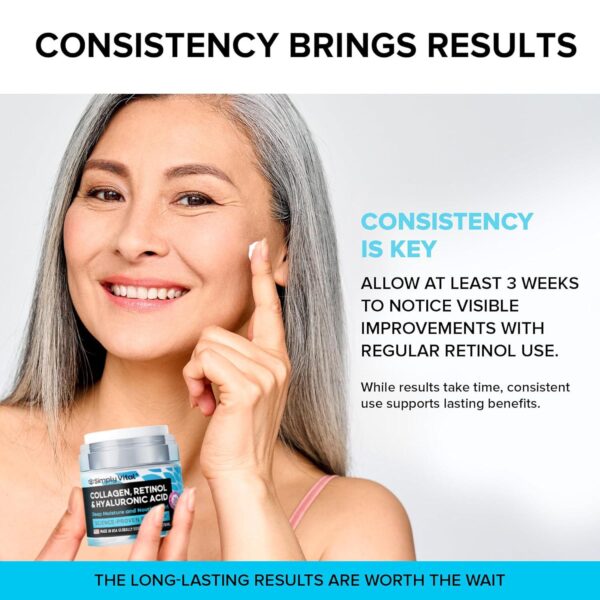SimplyVital Collagen, Retinol and Hyaluronic Acid Cream - Anti-Aging Face Moisturizer for Face, Neck and Décolleté - Made in USA, Daily Moisturizer Face Cream - 1.7 fl.oz. - Image 8
