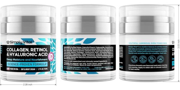 SimplyVital Collagen, Retinol and Hyaluronic Acid Cream - Anti-Aging Face Moisturizer for Face, Neck and Décolleté - Made in USA, Daily Moisturizer Face Cream - 1.7 fl.oz. - Image 7