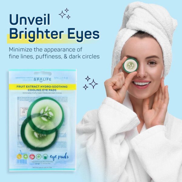 SpaLife Cooling Eye Pads - Korean Soothing Eye Pads for Dark Circles, Puffy Eyes, and Wrinkles - 48 Pads with Fruit + Vegetable Extracts - Revitalizing Hydrating Eye Pads for Eye Treatment (Cucumber) - Image 2