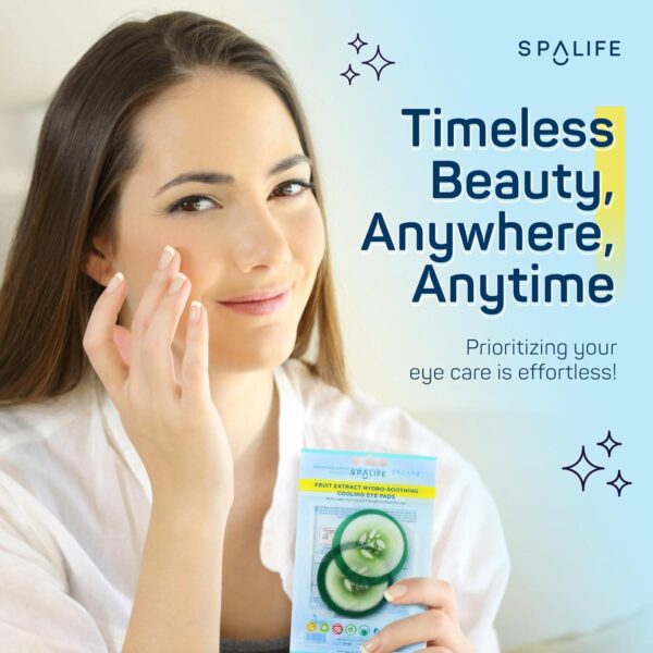 SpaLife Cooling Eye Pads - Korean Soothing Eye Pads for Dark Circles, Puffy Eyes, and Wrinkles - 48 Pads with Fruit + Vegetable Extracts - Revitalizing Hydrating Eye Pads for Eye Treatment (Cucumber) - Image 4