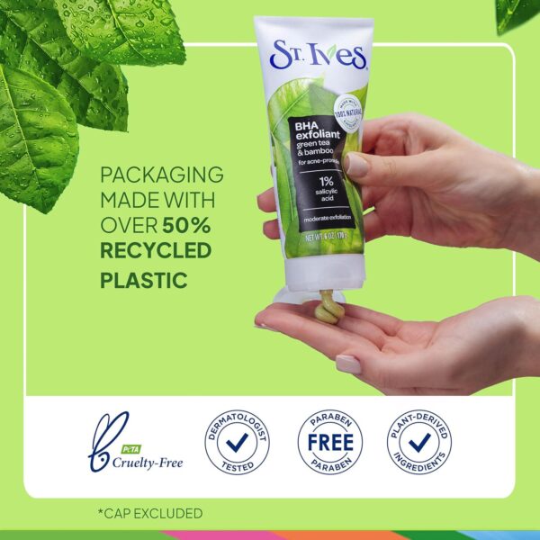 St. Ives Blackhead Clearing Face Scrub, Clears Blackheads and Unclogs Pores, Green Tea and Bamboo, Salicylic Acid Acne Treatment Facial Scrub, Moderate Exfoliator Skin Care with Natural Exfoliants 6 oz - Image 6