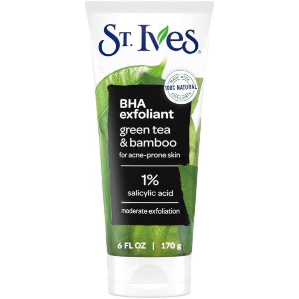 St. Ives Blackhead Clearing Face Scrub, Clears Blackheads and Unclogs Pores, Green Tea and Bamboo, Salicylic Acid Acne Treatment Facial Scrub, Moderate Exfoliator Skin Care with Natural Exfoliants 6 oz