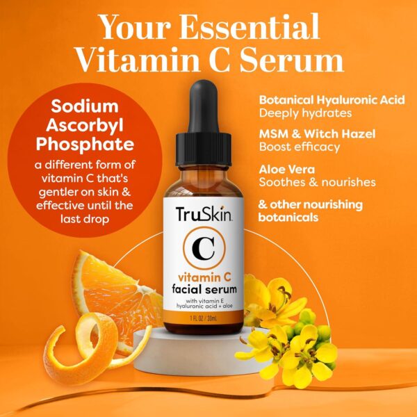 TruSkin Vitamin C Serum Anti Aging Facial Serum with Vitamin C, Hyaluronic Acid, Vitamin E and More Brightening Serum for Dark Spots, Even Skin Tone, Eye Area, Fine Lines and Wrinkles, 1 Fl Oz - Image 3