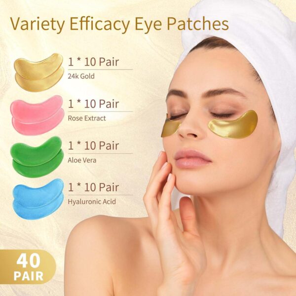 Under Eye Patches, 40 Pairs Eye Mask for Dark Circles, Puffy Eyes, Undereye Bags,Wrinkles,Eye Mask Patches with 24K Gold, Hyaluronic Acid,Rose and Aloe Vera, Eye Treatment Skin Care for Men and Women Gift - Image 2