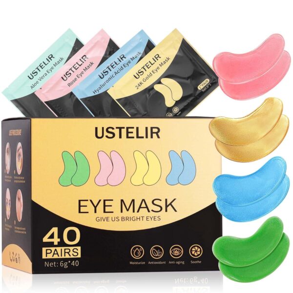 Under Eye Patches, 40 Pairs Eye Mask for Dark Circles, Puffy Eyes, Undereye Bags,Wrinkles,Eye Mask Patches with 24K Gold, Hyaluronic Acid,Rose and Aloe Vera, Eye Treatment Skin Care for Men and Women Gift