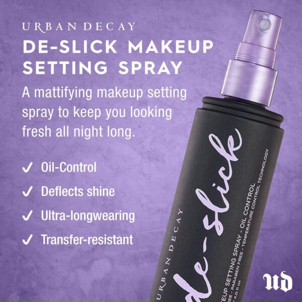 Urban Decay De-Slick Mattifying Makeup Setting Spray for Face, Waterproof, Smudge-proof, Oil and Shine Control, for Oily Combination Skin, Oil-free, Vegan, Cruelty-free - Image 2