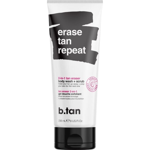 b.tan Self Tan Remover and Body Wash | Erase Tan Repeat - 2-in-1 Exfoliator Scrub and Body Wash, Sunless Tan Eraser, 8 Fl Oz
