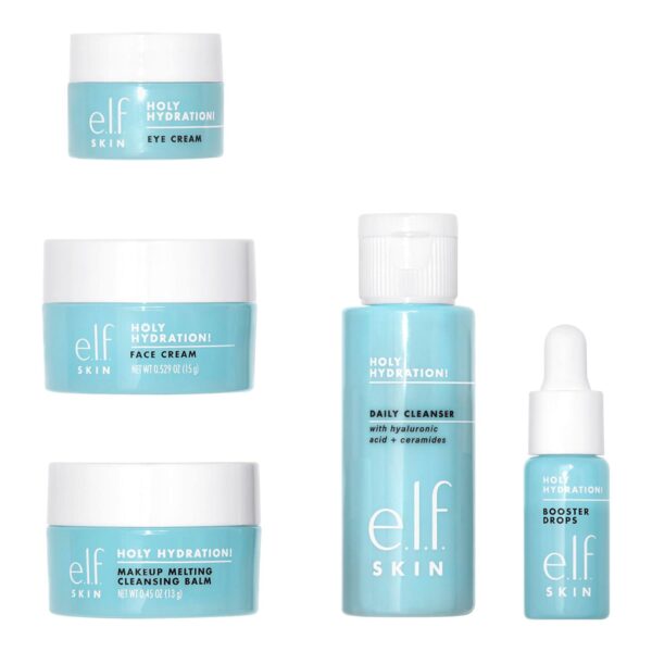 e.l.f. SKIN Holy Hydration! Hydrated Ever After Skincare Mini Kit, Cleanser, Makeup Remover, Moisturiser and Eye Cream For Hydrating Skin, Airplane-Friendly Sizes - Image 4