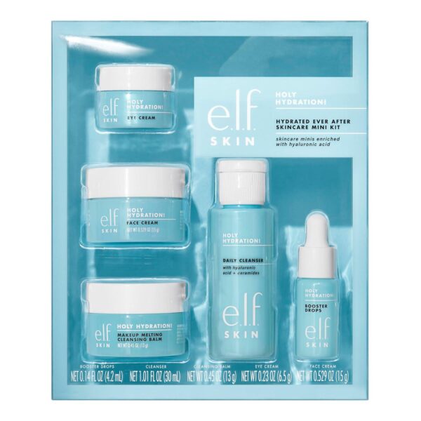 e.l.f. SKIN Holy Hydration! Hydrated Ever After Skincare Mini Kit, Cleanser, Makeup Remover, Moisturiser and Eye Cream For Hydrating Skin, Airplane-Friendly Sizes
