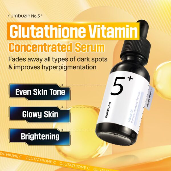 numbuzin No.5+ Vitamin Concentrated Serum |Glutathione, Vitamin C, Tranexamic Acid | Reduces Hyperpigmentation, Acne Scars, Dark Spots, Even Skin Tone | Suitable for Sensitive Skin, Korean Skincare - Image 2