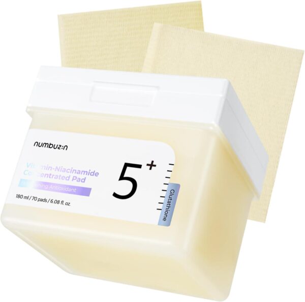 numbuzin No.5+ Vitamin-Niacinamide Concentrated pad | Double- Sided Pad with Glutathione, Niacinamide, PHA and LHA | Exfoliation, Dark Spot, Hyperpigmentation Care | 180ml/70 Pads/6.08 Fl Oz
